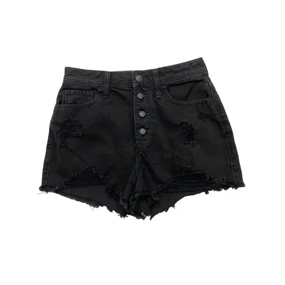 Hollister Women’s High Rise Mom Jean Shorts Distressed Black Size 26 - Picture 2 of 9